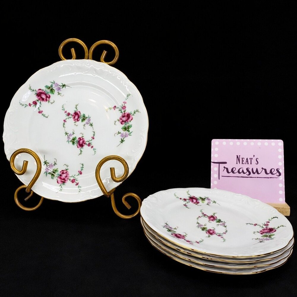 Royal Kent POLAND RKT3 Bavarian Rose Gold Trim Scallop China Salad Plates Set 4